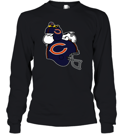 Snoopy And Woodstock Resting On Chicago Bears Helmet Youth Long Sleeve