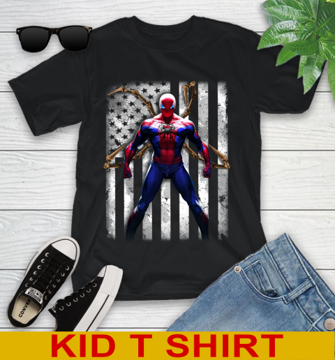 NFL Football Kansas City Chiefs Spider Man Avengers Marvel American Flag Shirt Youth T-Shirt