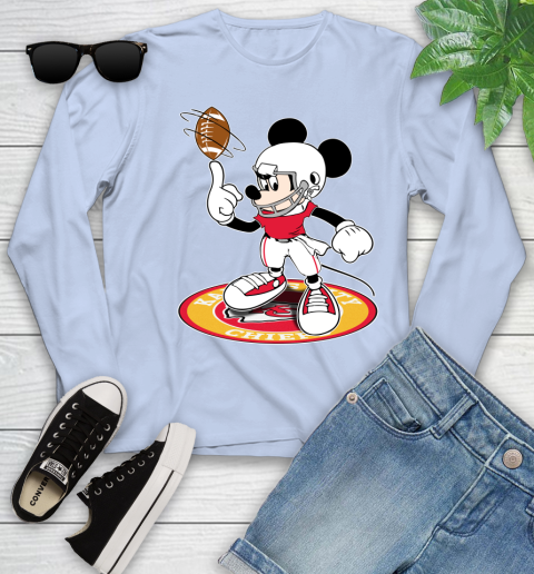 NFL Football Kansas City Chiefs Cheerful Mickey Disney Shirt Youth Long Sleeve 9