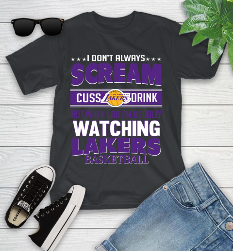 Los Angeles Lakers NBA Basketball I Scream Cuss Drink When I'm Watching My Team Youth T-Shirt