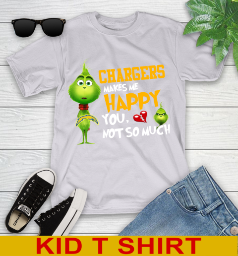 NFL Los Angeles Chargers Makes Me Happy You Not So Much Grinch Football Sports Youth T-Shirt 4