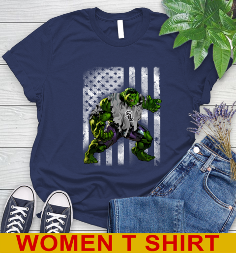Chicago White Sox Hulk Marvel Avengers MLB Baseball American Flag Women's T-Shirt 12
