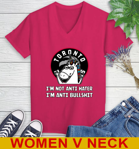 Toronto Raptors NBA Basketball Unicorn I'm Not Anti Hater I'm Anti Bullshit Women's V-Neck T-Shirt 10