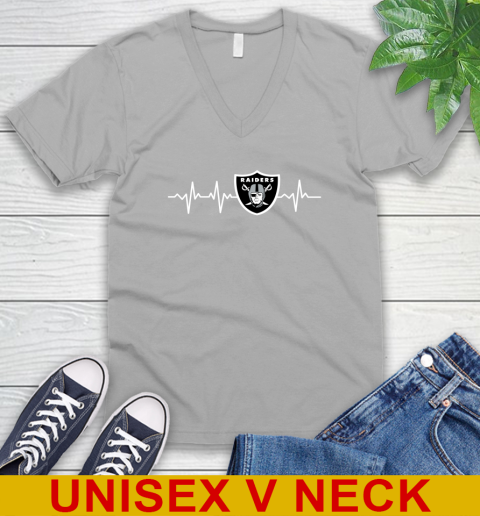 Oakland Raiders NFL Football Heart Beat Shirt V-Neck T-Shirt 3
