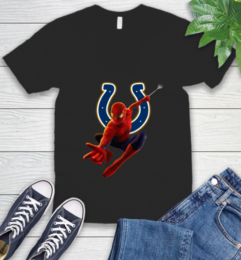 NFL Spider Man Avengers Endgame Football Indianapolis Colts V-Neck T-Shirt 2