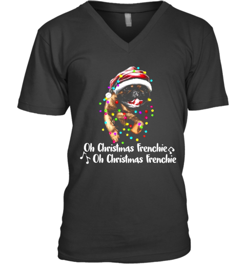 Pug Santa Oh Christmas Frenchie Oh Christmas Frenchie V-Neck T-Shirt