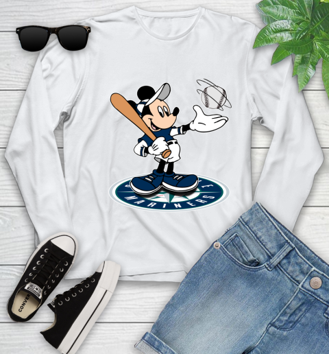MLB Baseball Seattle Mariners Cheerful Mickey Disney Shirt Youth Long Sleeve - Image 3