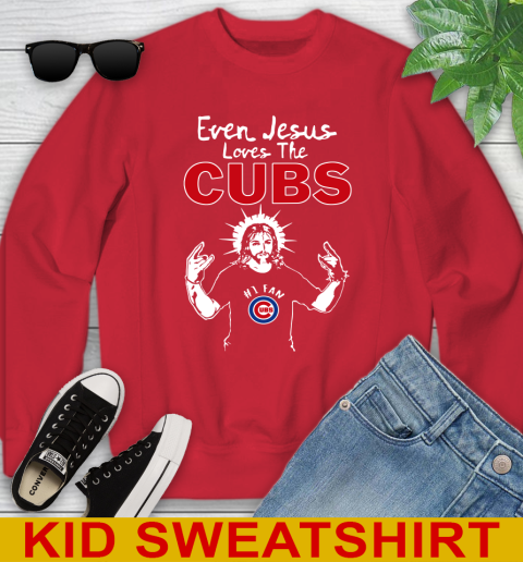 Chicago Cubs MLB Baseball Even Jesus Loves The Cubs Shirt Youth