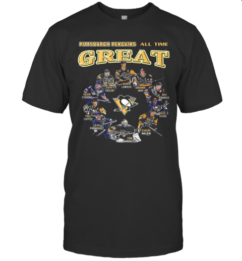 Pittsburgh Penguins All Time Great Mario Lemieux Jaromir Jagr Ron Francis Signatures T-Shirt