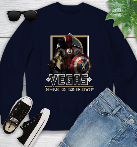 NHL Captain America Thor Spider Man Hawkeye Avengers Endgame Hockey Vegas Golden Knights Youth Sweatshirt 3