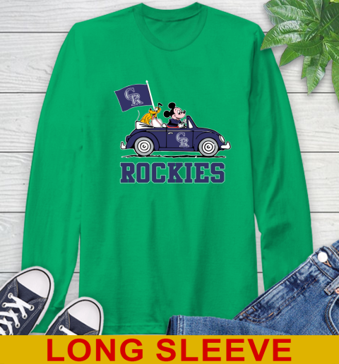 MLB Baseball Colorado Rockies Pluto Mickey Driving Disney Shirt Long Sleeve T-Shirt 7