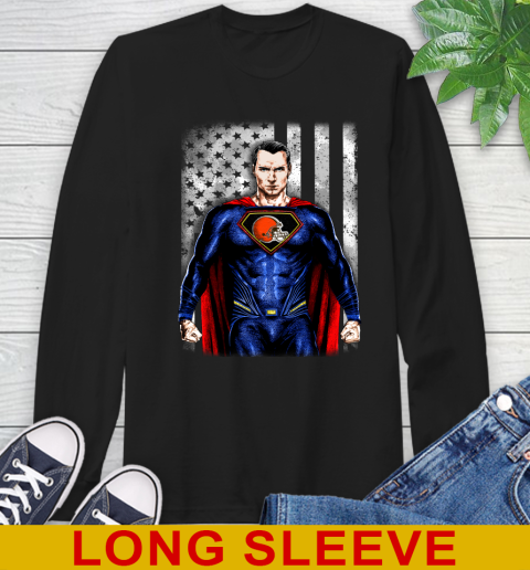 NFL Football Cleveland Browns Superman DC Shirt Long Sleeve T-Shirt