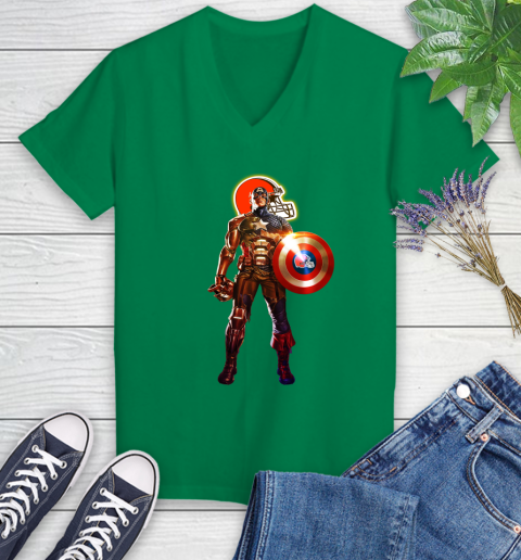 NFL Captain America Marvel Avengers Endgame Football Sports Cleveland Browns Women's V-Neck T-Shirt 5