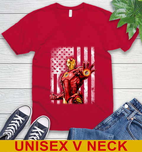 Portland Trail Blazers NBA Basketball Iron Man Avengers American Flag Shirt V-Neck T-Shirt - Image 7