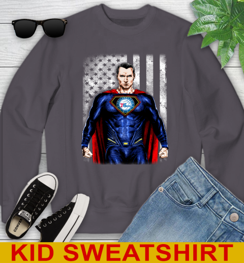 NBA Basketball Philadelphia 76ers Superman DC Shirt Youth Sweatshirt 5