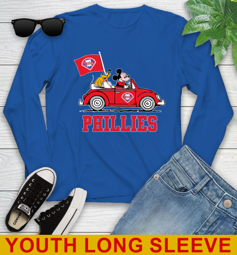 MLB Baseball Philadelphia Phillies Pluto Mickey Driving Disney Shirt Youth Long Sleeve 10