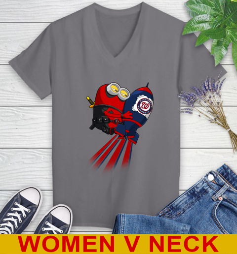 MLB Baseball Washington Nationals Deadpool Minion Marvel Shirt Women's V-Neck T-Shirt 11