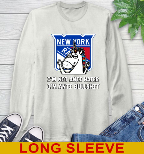 New York Rangers NHL Hockey Unicorn I'm Not Anti Hater I'm Anti Bullshit Long Sleeve T-Shirt 12