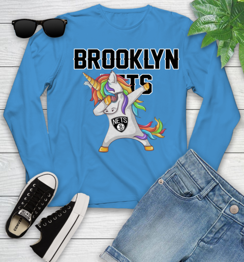 Brooklyn Nets NBA Basketball Funny Unicorn Dabbing Sports Youth Long Sleeve 7