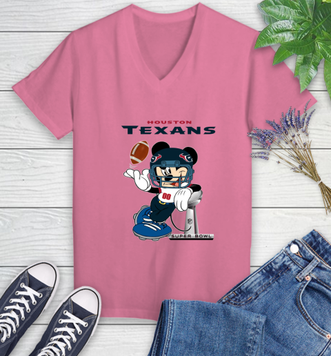NFL Houston Texans Mickey Mouse Disney Super Bowl Football T Shirt Women's V-Neck T-Shirt 13