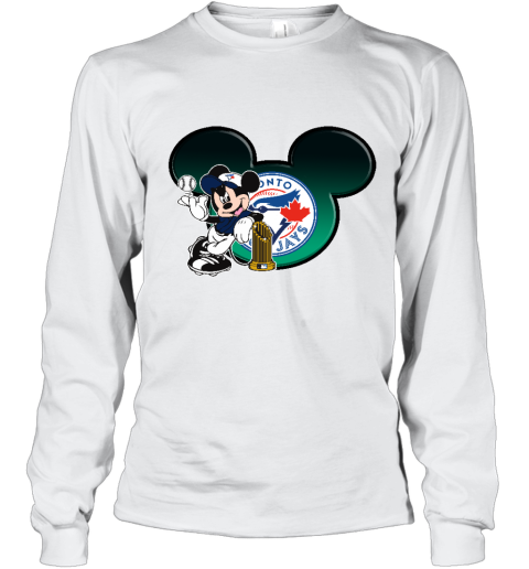 Toronto Blue Jays The Commissioner's Trophy Mickey Mouse 8z6l toronto blue jays the commissioneramp 39 s trophy mickey mouse long sleeve tee 14 front white