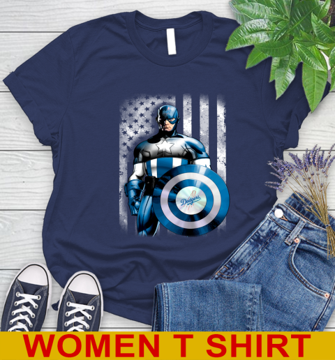 Los Angeles Dodgers MLB Baseball Captain America Marvel Avengers American Flag Shirt Women's T-Shirt 12