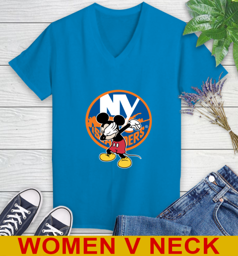 New York Islanders NHL Hockey Dabbing Mickey Disney Sports Women's V-Neck T-Shirt 8