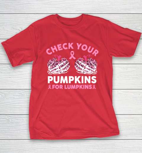 Check Your Pumpkins Breast Cancer Awareness Halloween Youth T-Shirt 7