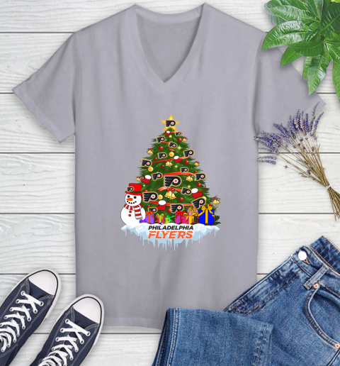 Philadelphia Flyers Merry Christmas NHL Hockey Sports Women's V-Neck T-Shirt 4