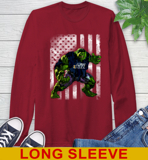Utah Jazz Hulk Marvel Avengers NBA Basketball American Flag Long Sleeve T-Shirt 9