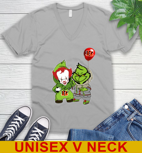 Cincinnati Bengals Baby Pennywise Grinch Christmas NFL Football V-Neck T-Shirt 4
