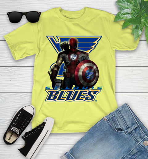 NHL Captain America Thor Spider Man Hawkeye Avengers Endgame Hockey St.Louis Blues Youth T-Shirt 8