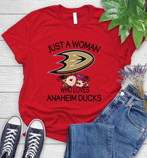 NHL Just A Woman Who Loves Anaheim Ducks Hockey Sports Women's T-Shirt 9
