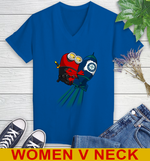 MLB Baseball Seattle Mariners Deadpool Minion Marvel Shirt Women's V-Neck T-Shirt 9