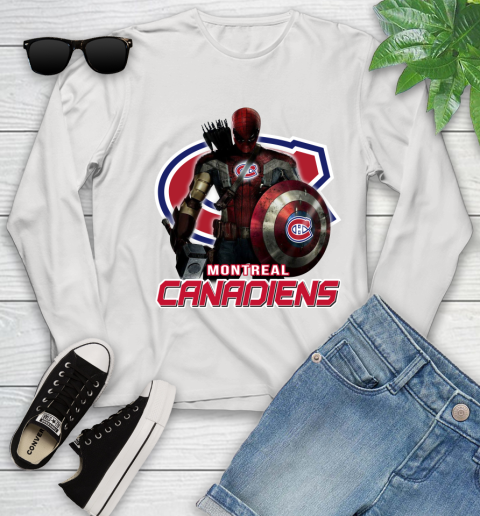 NHL Captain America Thor Spider Man Hawkeye Avengers Endgame Hockey Montreal Canadiens Youth Long Sleeve