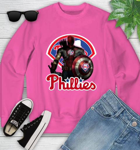 MLB Captain America Thor Spider Man Hawkeye Avengers Endgame Baseball Philadelphia Phillies Youth Sweatshirt 7