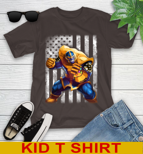 NHL Hockey Boston Bruins Thanos Marvel American Flag Shirt Youth T-Shirt 6