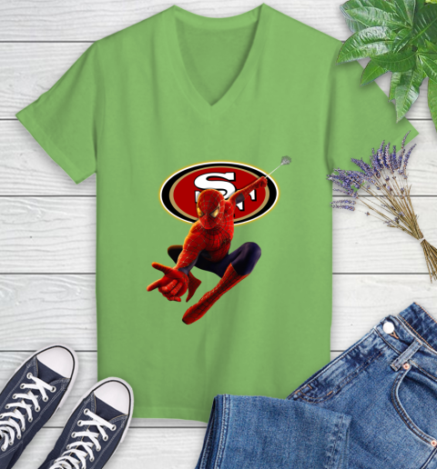 NFL Spider Man Avengers Endgame Football San Francisco 49ers Women's V-Neck T-Shirt 11