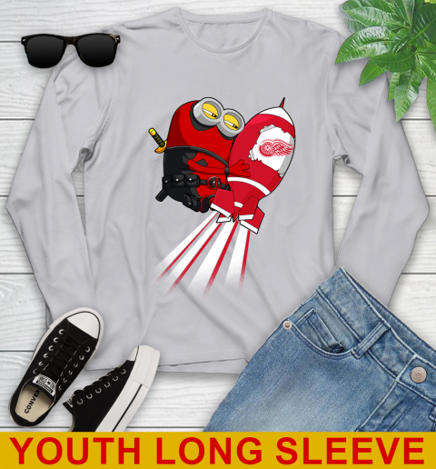 NHL Hockey Detroit Red Wings Deadpool Minion Marvel Shirt Youth Long Sleeve 5