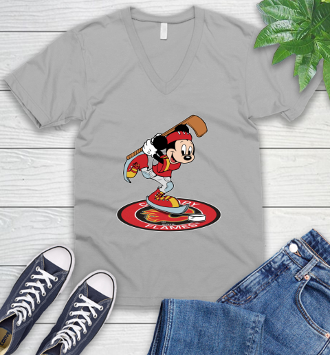 NHL Hockey Calgary Flames Cheerful Mickey Disney Shirt V-Neck T-Shirt 4