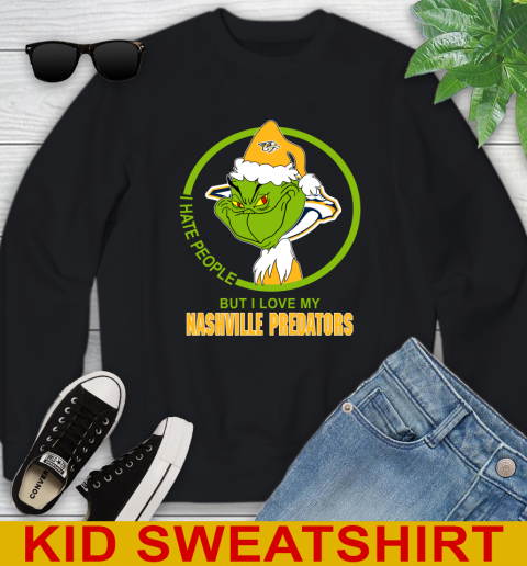 Nashville Predators NHL Christmas Grinch I Hate People But I Love My Favorite Hockey Team Youth Sweatshirt 2