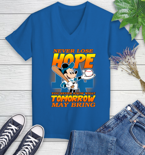 Los Angeles Dodgers MLB Baseball Mickey Disney Never Lose Hope Women's V-Neck T-Shirt 10