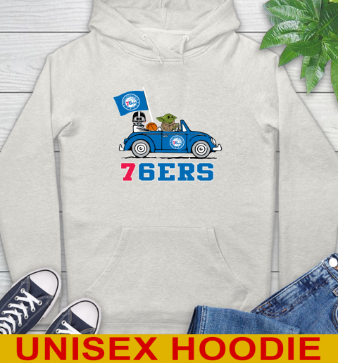 NBA Basketball Philadelphia 76ers Darth Vader Baby Yoda Driving Star Wars Shirt Hoodie 12