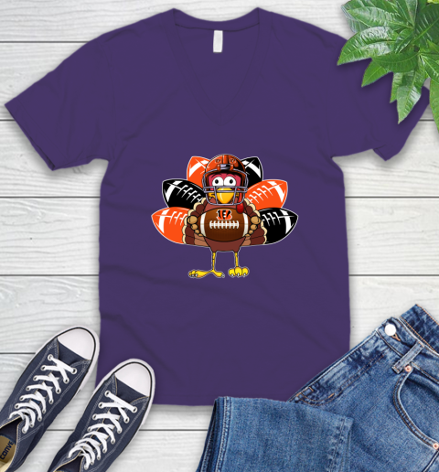 Cincinnati Bengals Turkey Thanksgiving Day V-Neck T-Shirt 10