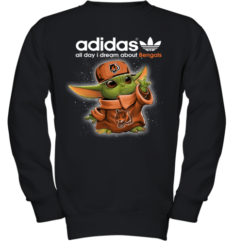 Baby Yoda Adidas All Day I Dream About CIncinnati Bengals Youth Sweatshirt