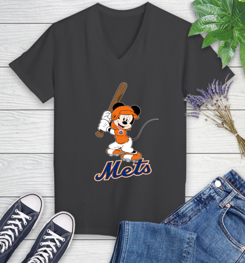 MLB Baseball New York Mets Cheerful Mickey Mouse Shirt Women's V-Neck T-Shirt 7