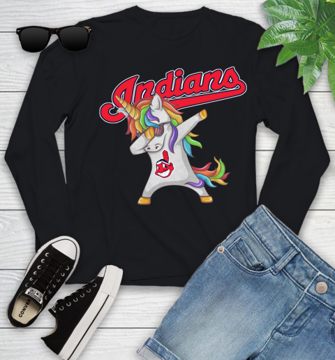 Cleveland Indians MLB Baseball Funny Unicorn Dabbing Sports Youth Long Sleeve 2