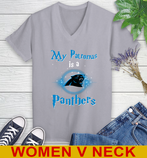 NFL Football Harry Potter My Patronus Is A Carolina Panthers Women's V-Neck T-Shirt 4