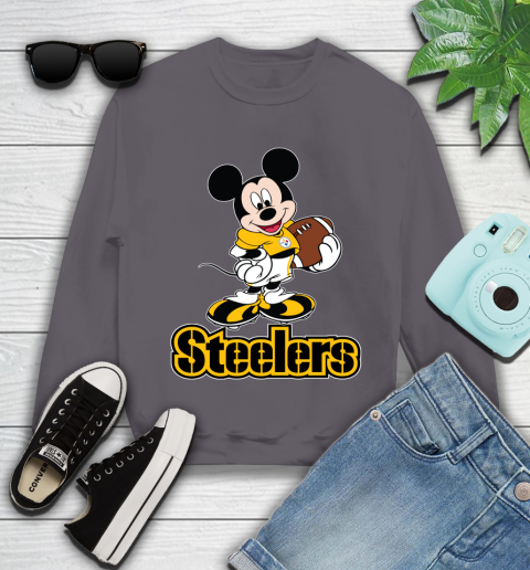 NFL Football Pittsburgh Steelers Cheerful Mickey Mouse Shirt Youth Sweatshirt 5