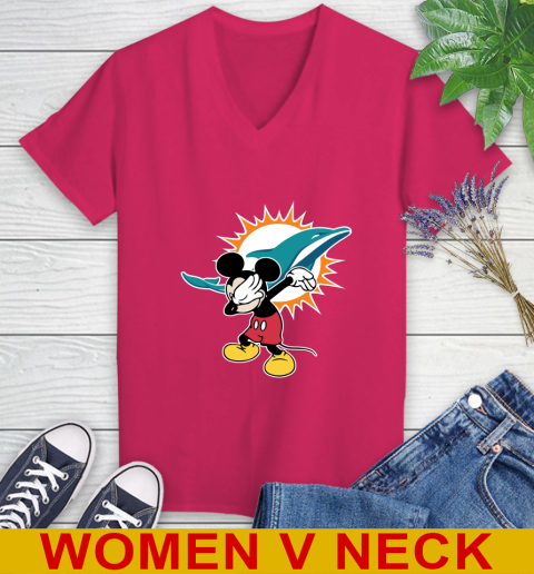 Miami Dolphins NFL Football Dabbing Mickey Disney Sports Women's V-Neck T-Shirt 10